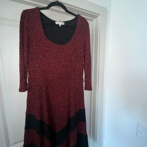 Robbie Bee Women's Burgundy Black Rib-Knit Sweater Dress Size Large